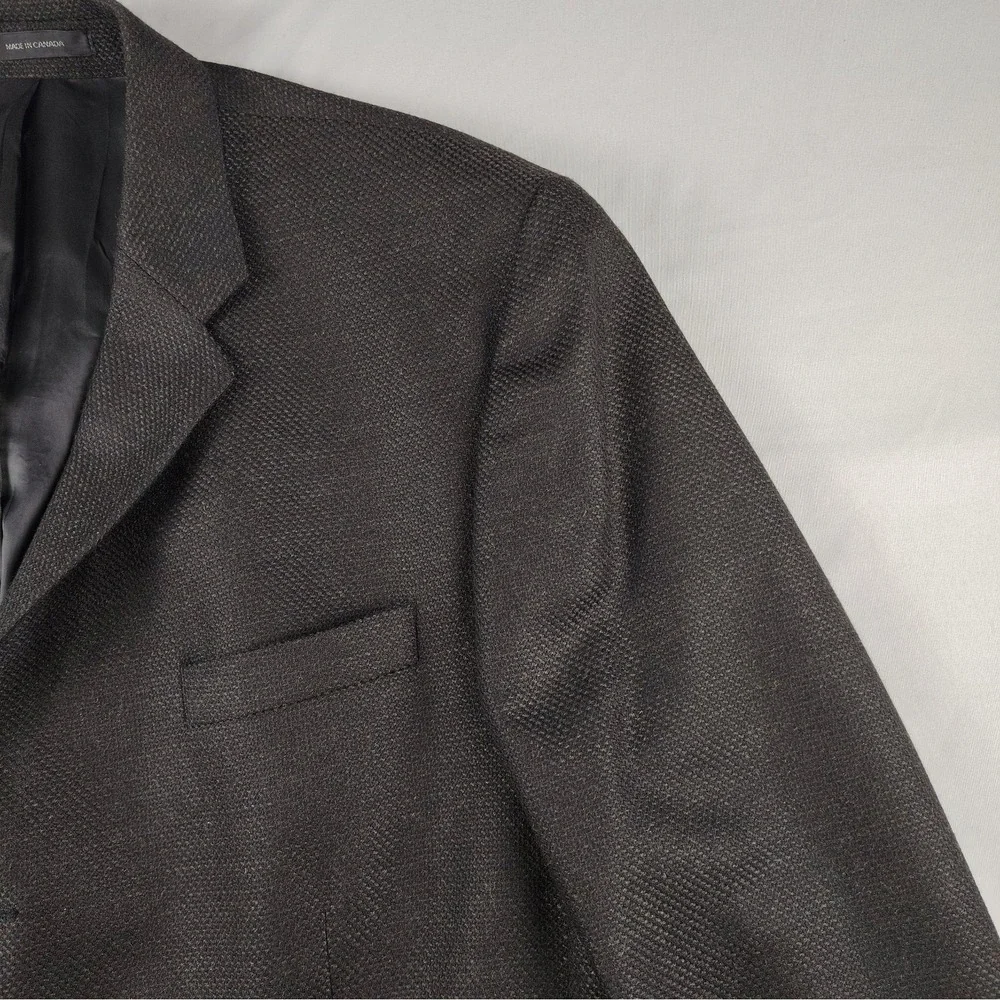 DKNY Mens 46R Sport Coat Blazer Brown Black Birdseye Pure New Wool Textured